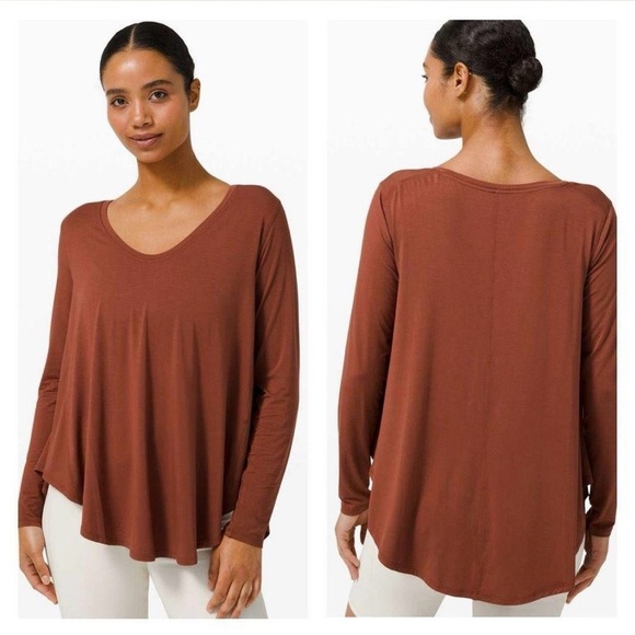 Lululemon Up for Down Time Long Sleeve - Dark Terracotta Long Sleeve Short Top - Picture 1 of 11